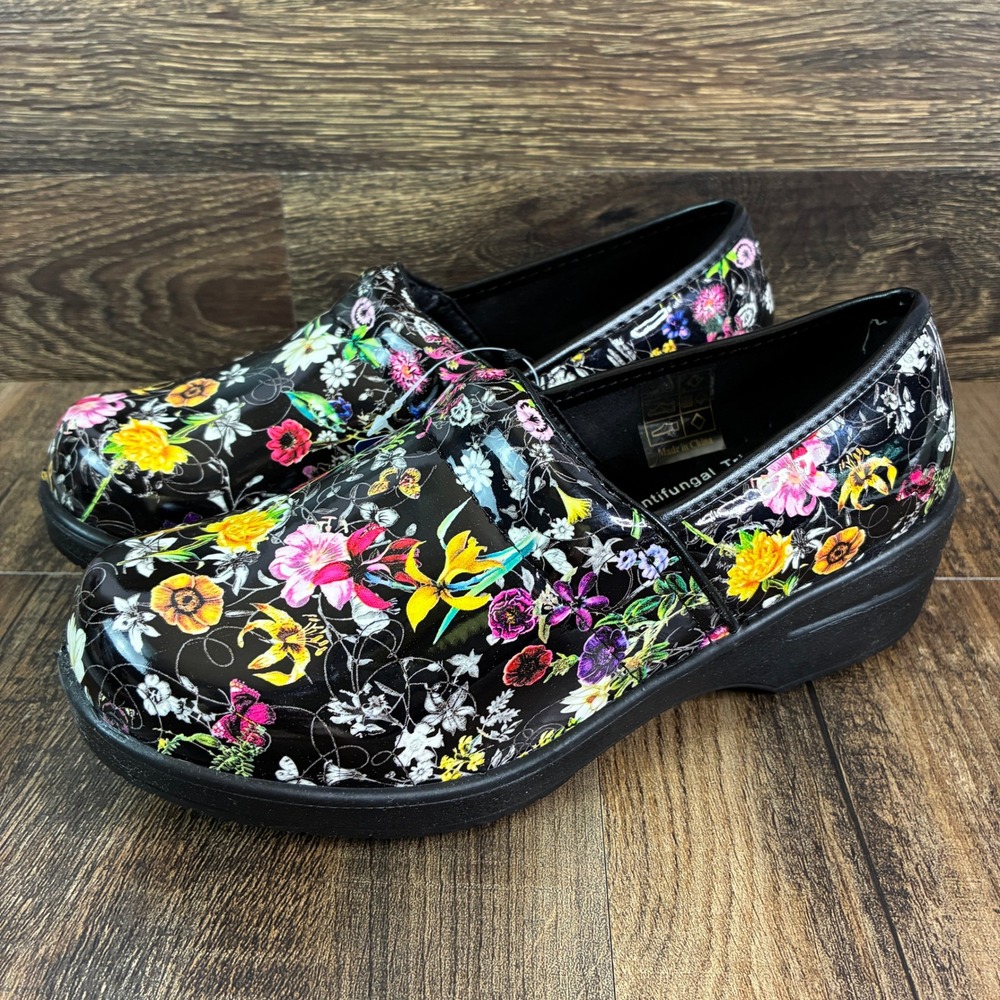Spring Step Valor-Floret Women's Size 7.5 Black Multi Floral Professional Clogs
